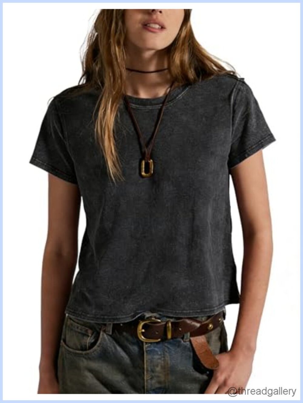 Vintage Washed Cropped T-Shirt Cotton Crew Neck Loose Fit Casual